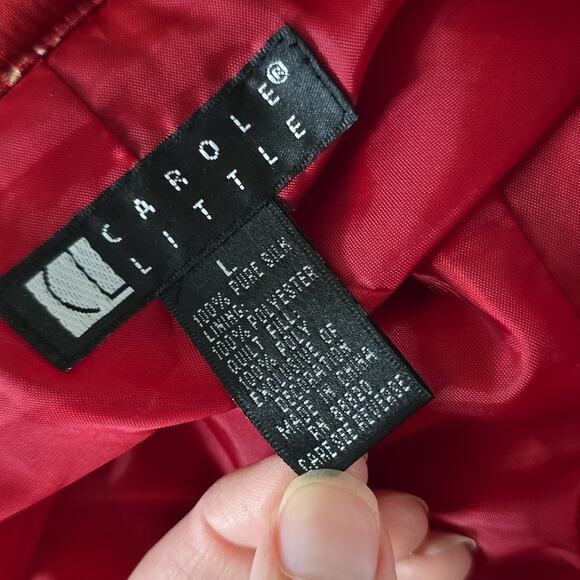 Carole Little 100% Silk Quilted Jacket Blazer Large Red Classic Career - Picture 7 of 8